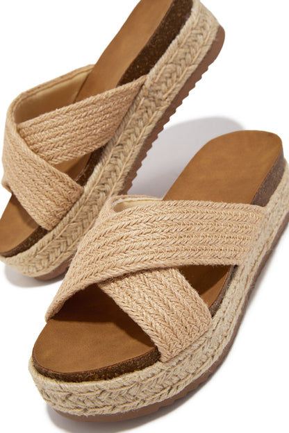 Palm Beach Raffia Platform Slip On Sandals - Natural