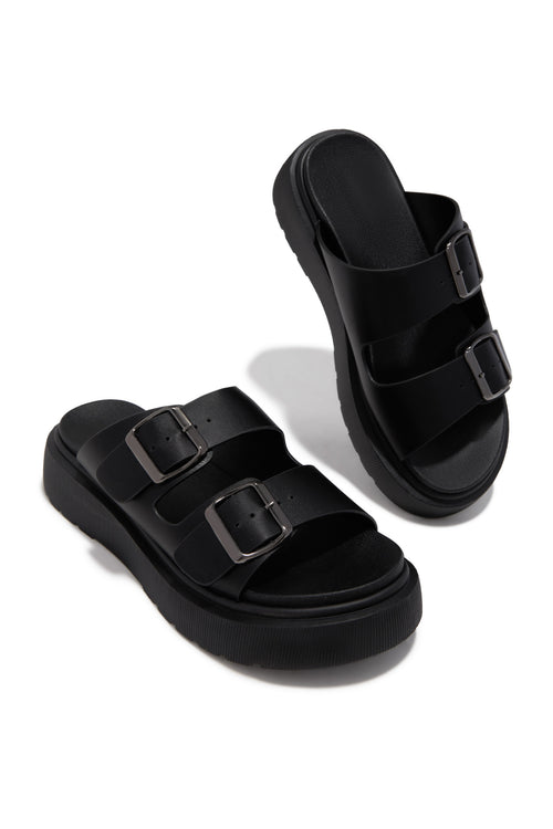 Casual Luxury Platform Slip On Sandals - Black