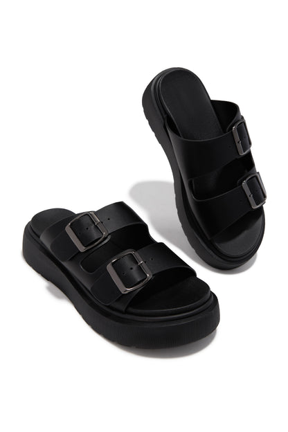 Casual Luxury Platform Slip On Sandals - Black
