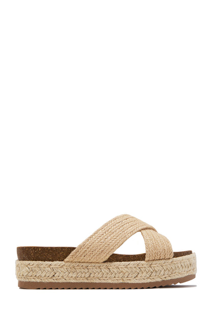 Palm Beach Raffia Platform Slip On Sandals - Natural