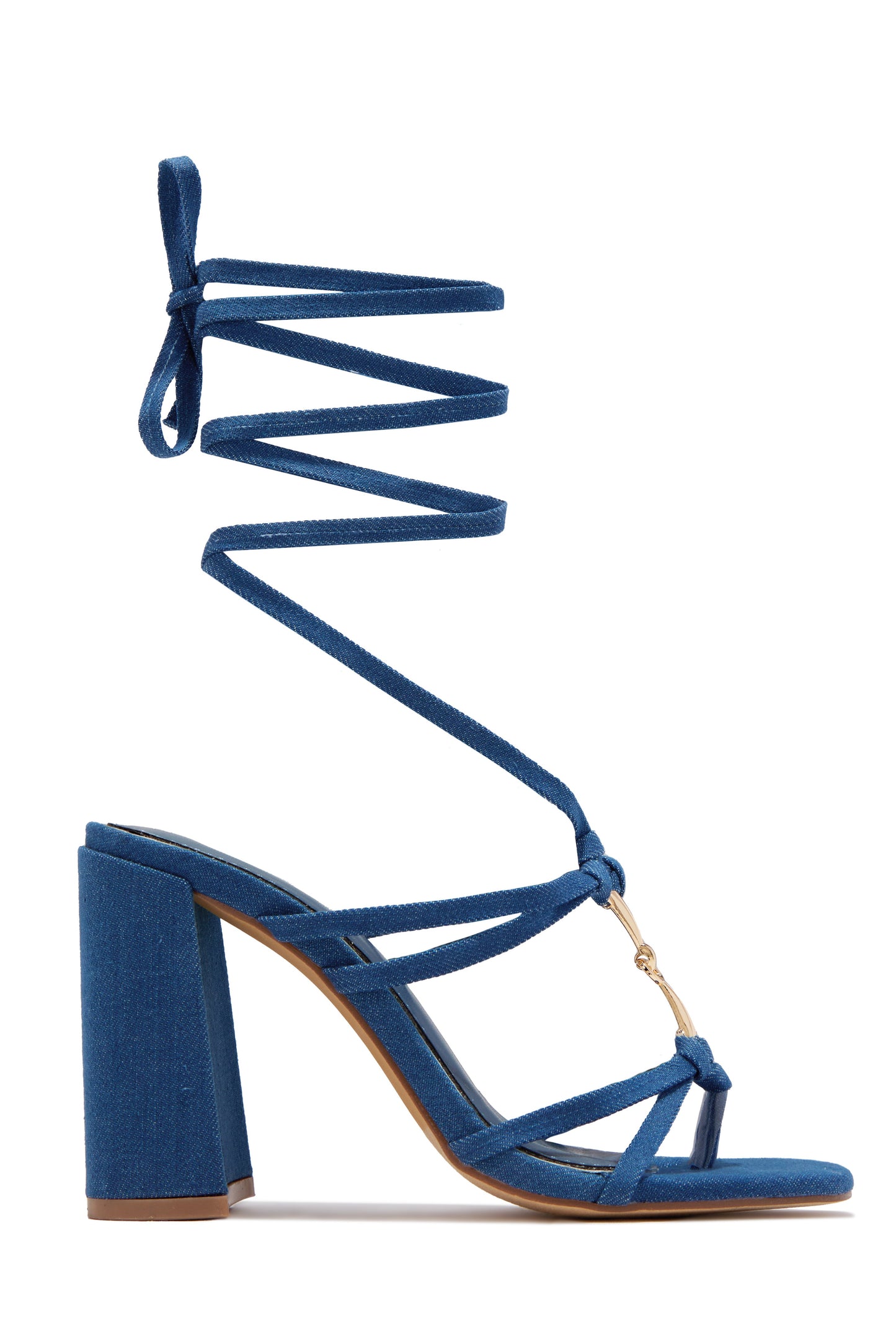 VIP Strut Lace Up Chunky Heels - Denim