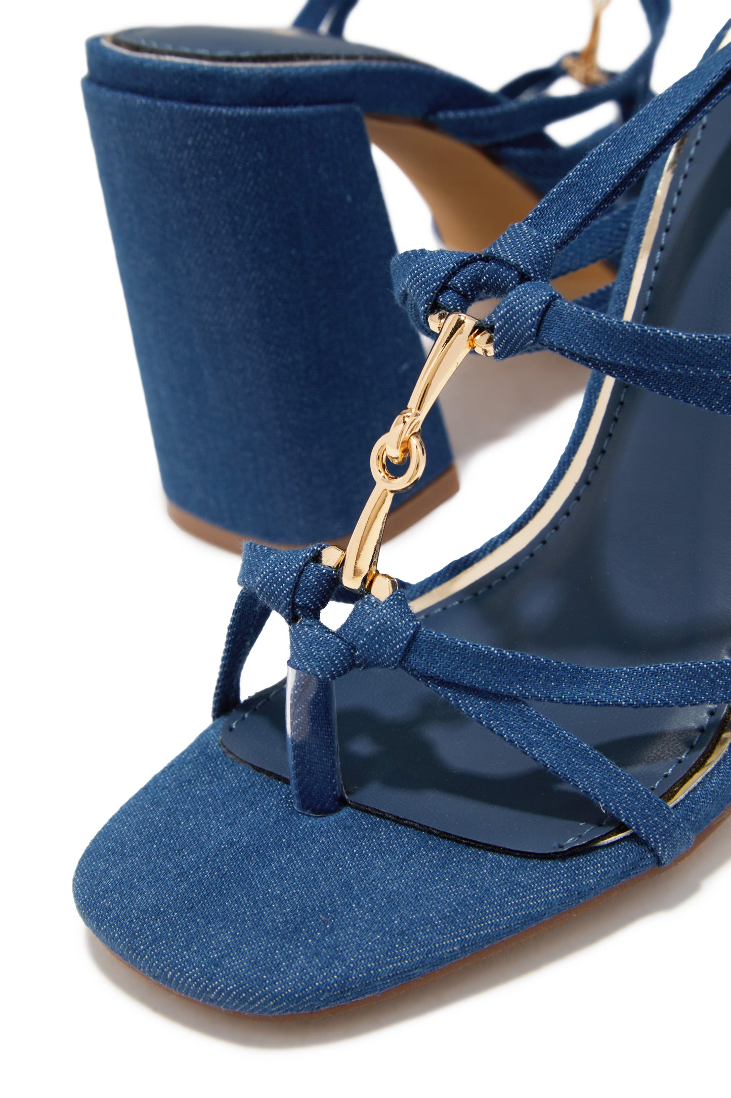VIP Strut Lace Up Chunky Heels - Denim