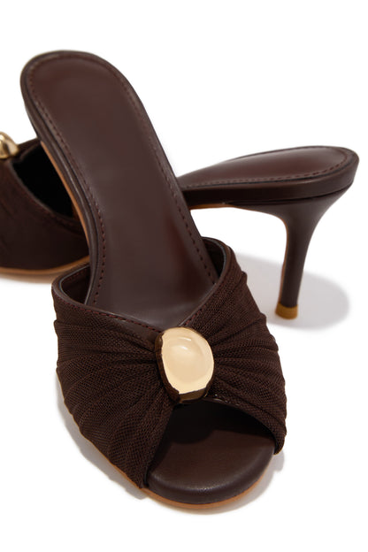 Olivia Peep Toe Single Sole Heels - Brown
