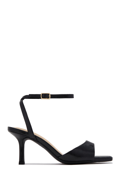 Everly Ankle Strap Single Sole Heels - Black