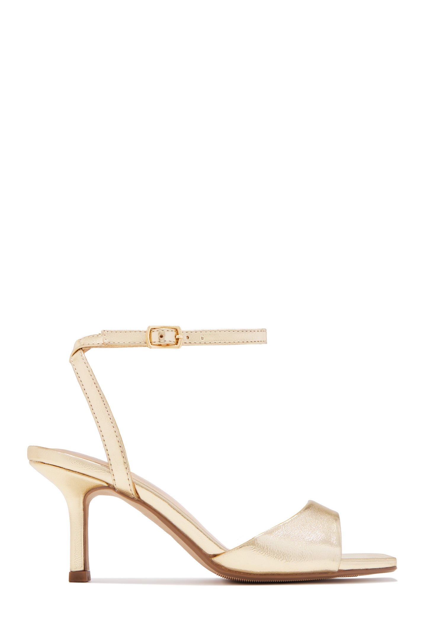 Everly Ankle Strap Single Sole Heels - Gold