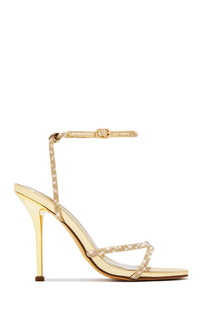 Luxury Rhinestone Strappy Stiletto Heels - Gold