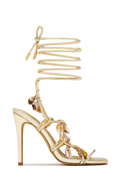 Isla Shell Charm Strappy Heels - Gold