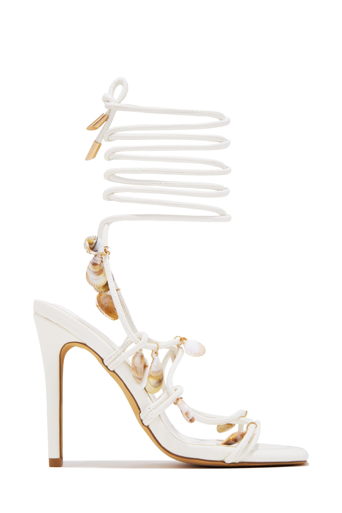 Isla Shell Charm Strappy Heels - White