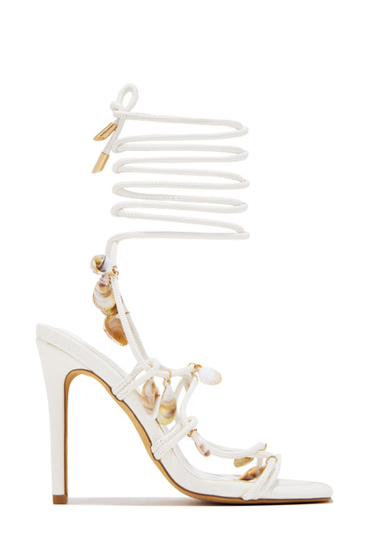 Isla Shell Charm Strappy Heels - White