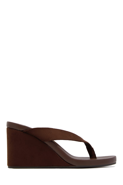 Veronica Slip On Thong Wedges - Brown
