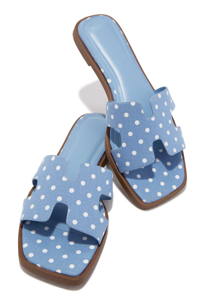 Lori Polka Dot Slip On Flat  Sandals - Blue