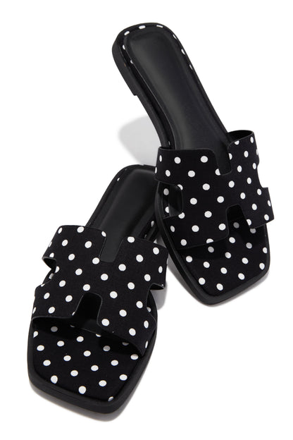 Lori Polka Dot Slip On Flat  Sandals - Black