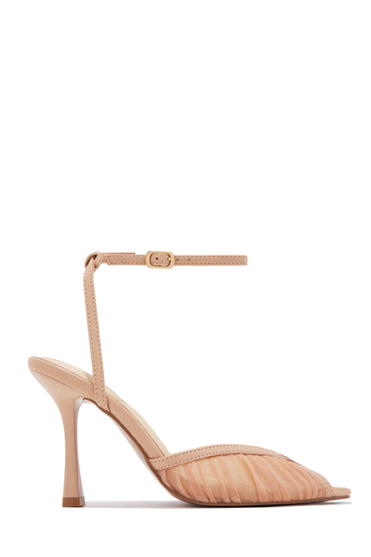 Juliette Mesh Ankle Strap Heels - Nude