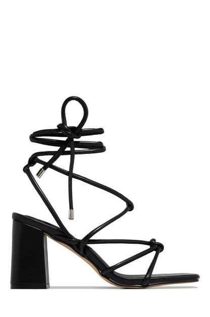 Zavey Lace Up Block Heels - Denim