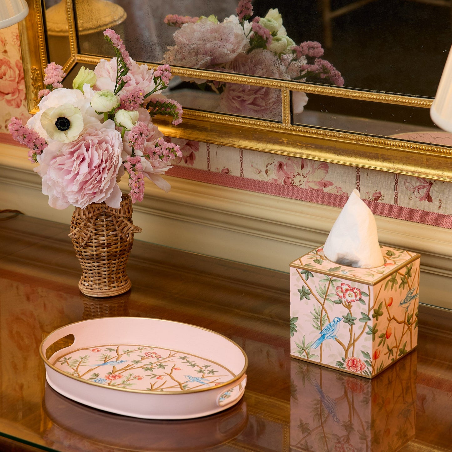 Pink Small Oval Chinoiserie Tole Tray