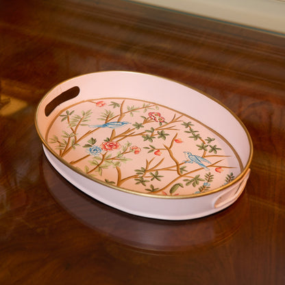 Pink Small Oval Chinoiserie Tole Tray
