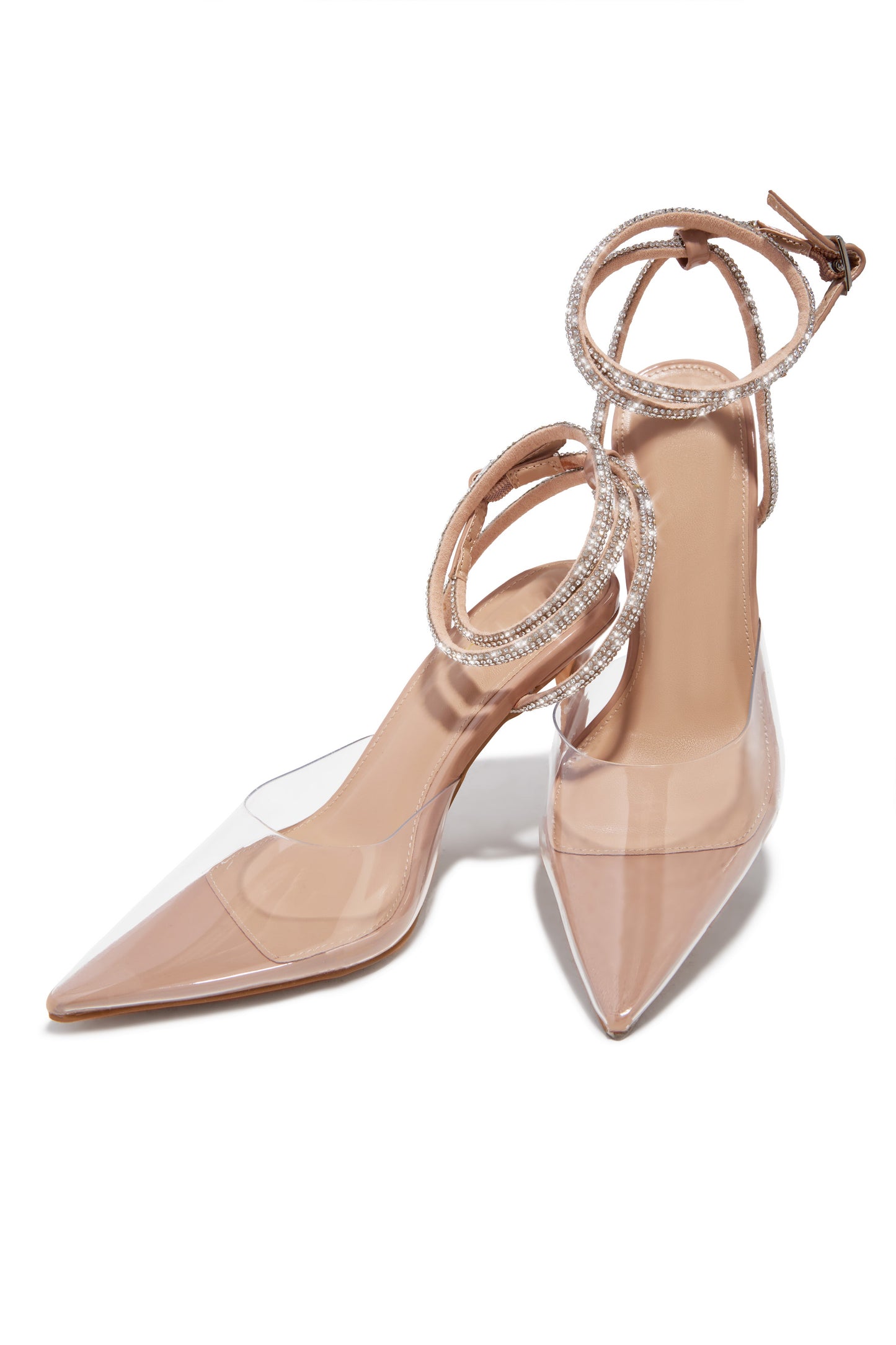 Special Guest Embellished Clear Heels - Nude
