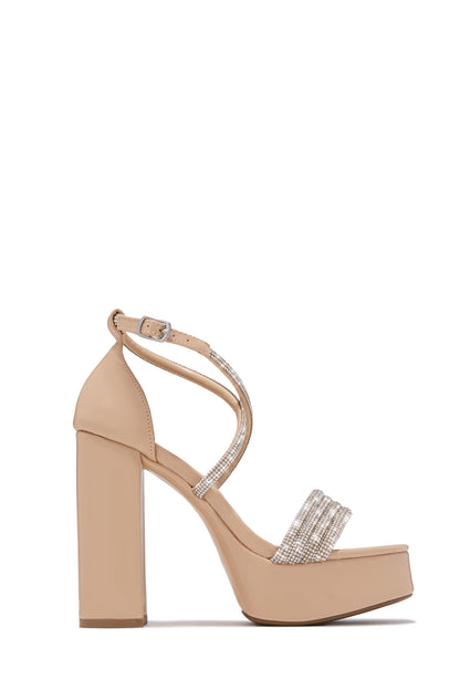 Special Nights Embellished Platform Block Heels - Nude
