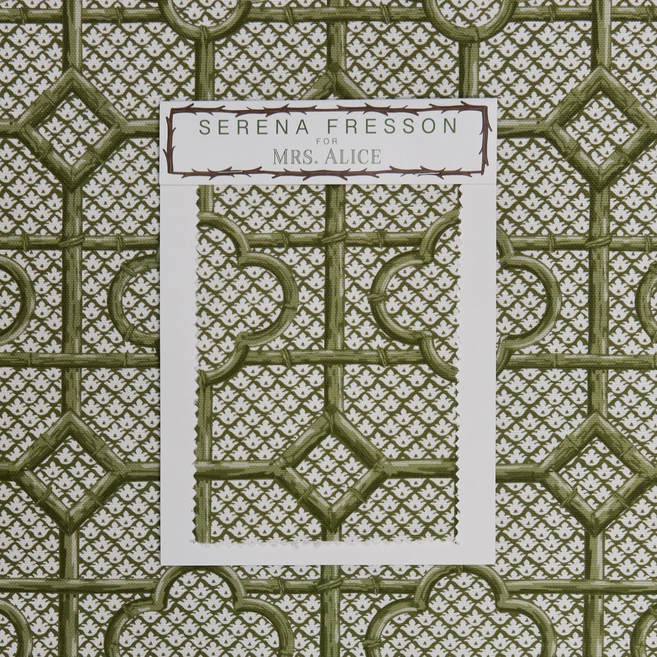 Olive Green Bamboo Trellis Fabric