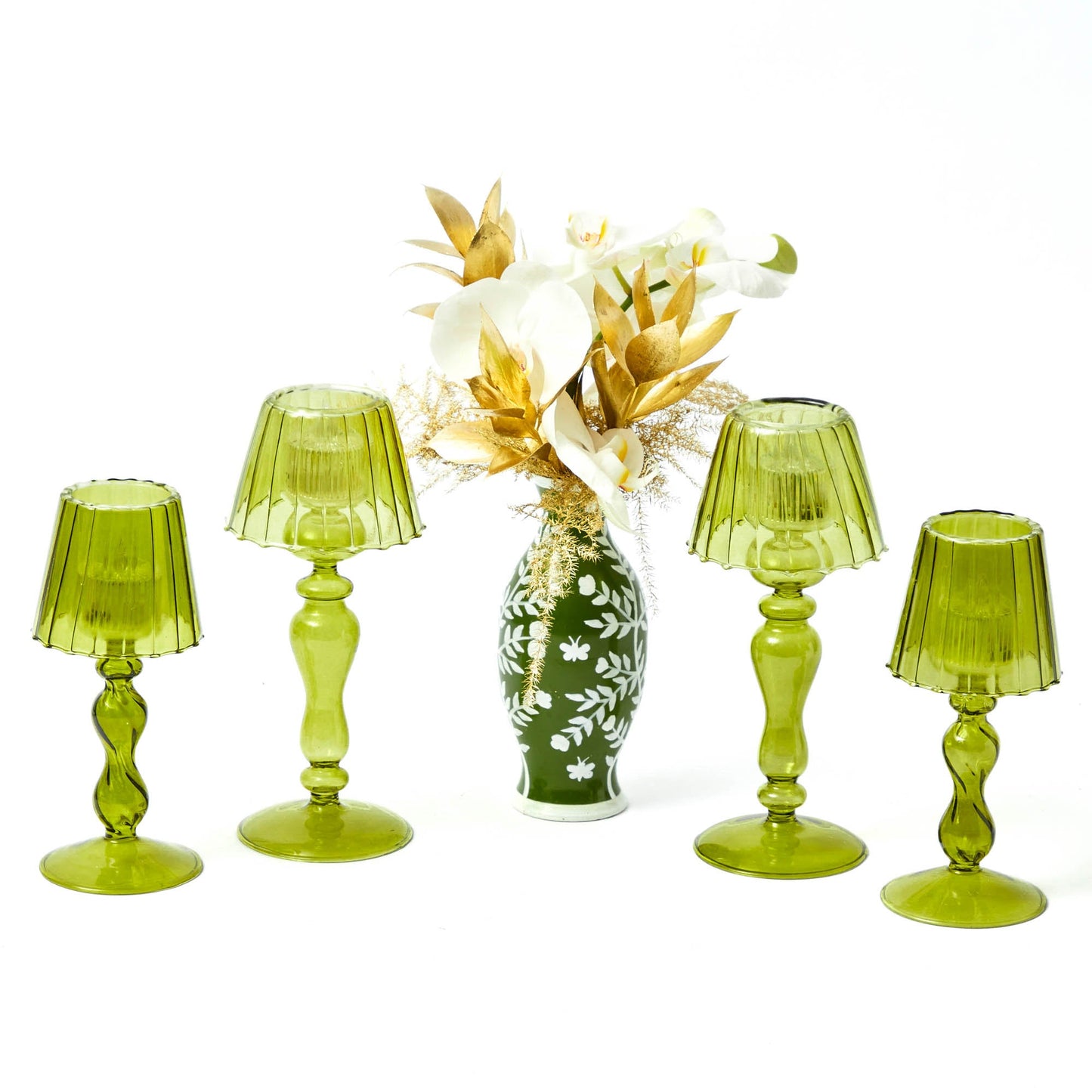 Olive Glass Lantern Tea Light Holder (Pair) - 24 cm