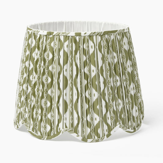 Olive Ikat Deep Scalloped Lampshade (40cm)