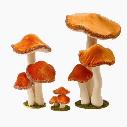 Large Orange Beaded Velvet Mushroom (Pair)