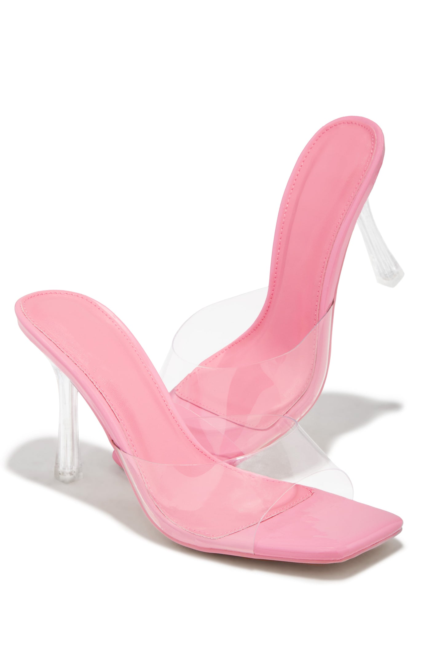 Kendal Clear Strap Mid Heel Mules - Pink