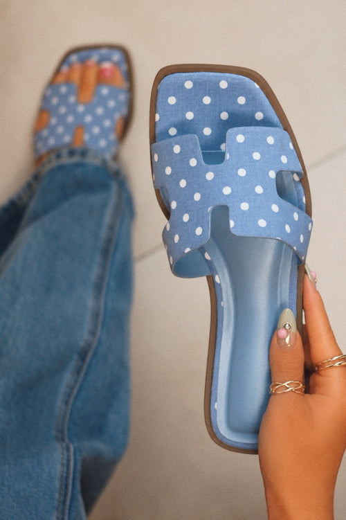 Lori Polka Dot Slip On Flat  Sandals - Blue