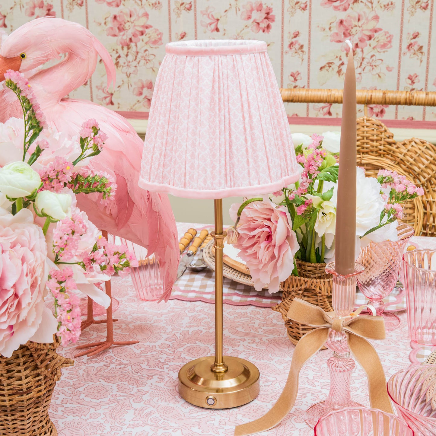 Edie Rechargeable Lamp with Pink Lotus Shade (18cm)