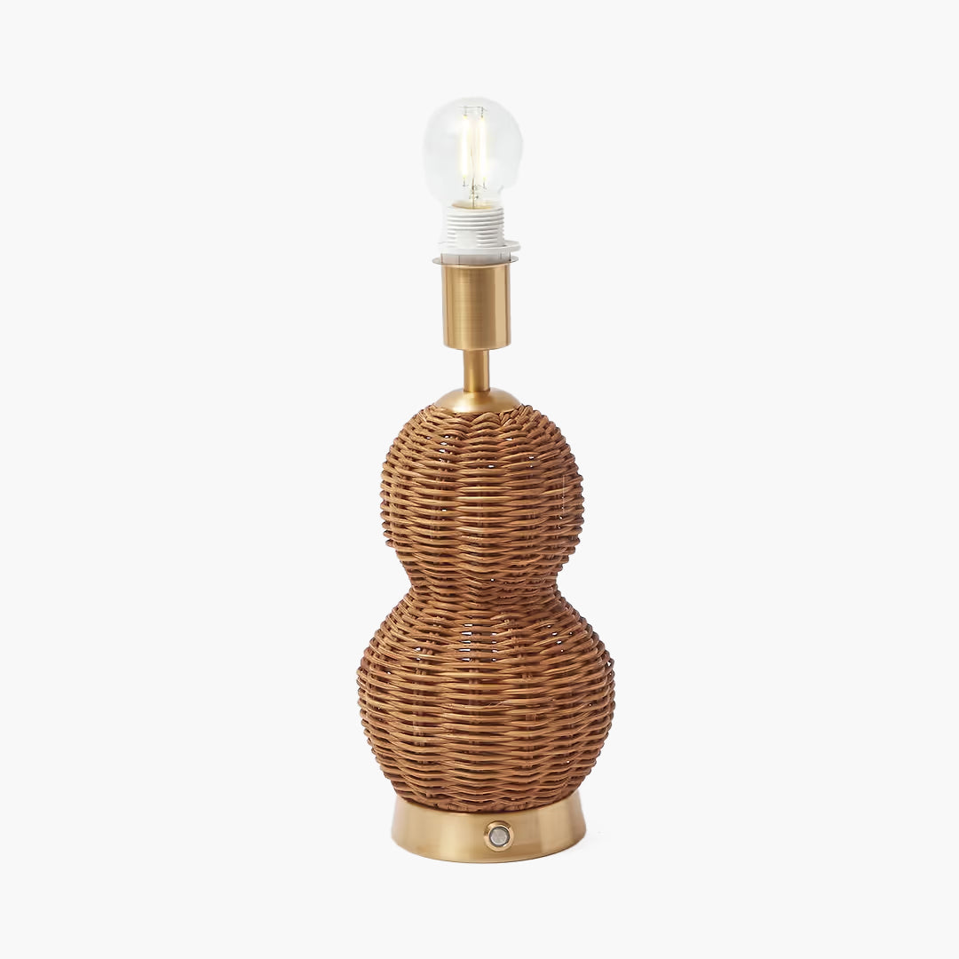 Rattan Bardot Rechargeable Lamp with Pink & Green Ikat Shade (18cm)