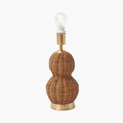 Rattan Bardot Rechargeable Lamp with Pink & Green Ikat Shade (18cm)