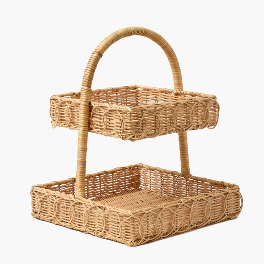 Square Rattan Two Tier Stand