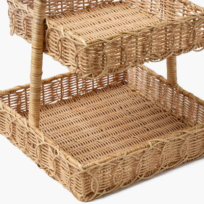 Square Rattan Two Tier Stand