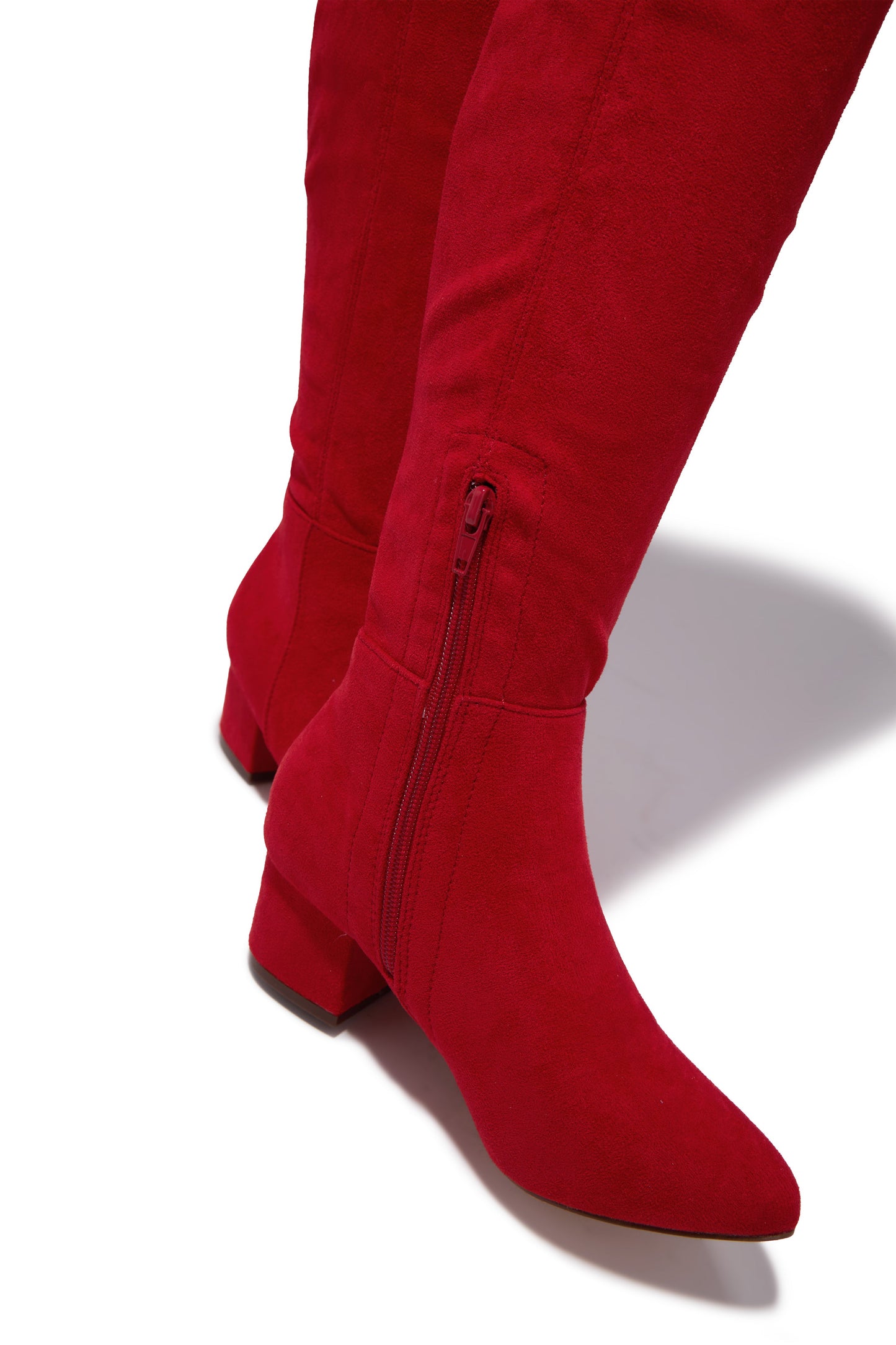 New Moon Over The Knee Block Heel Boots - Red