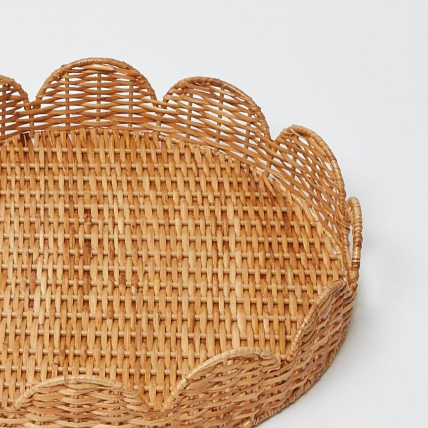 Round Rattan Scalloped Tray