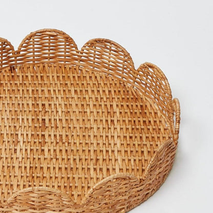 Round Rattan Scalloped Tray