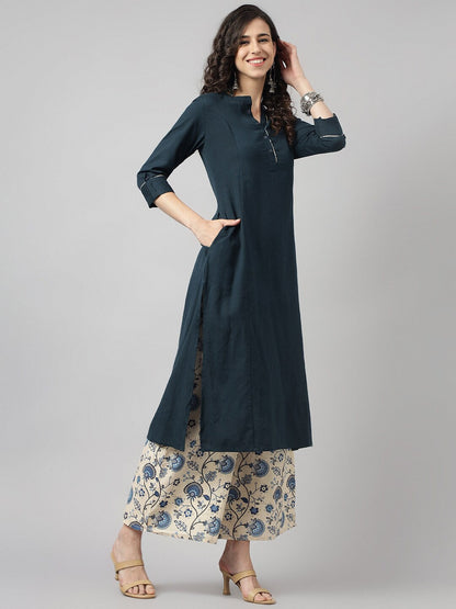 Band Collar Straight Kurta with Palazzos