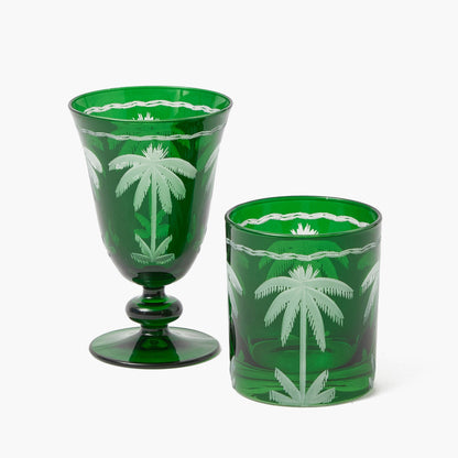 Emerald Palm Tree Wine Glasses (Set of 4)