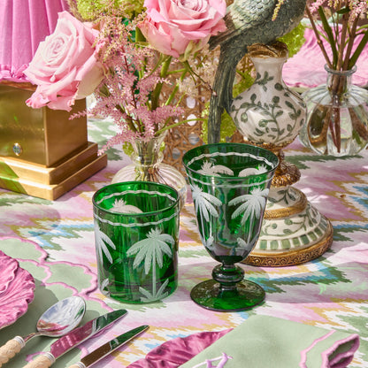 Emerald Palm Tree Wine Glasses (Set of 4)