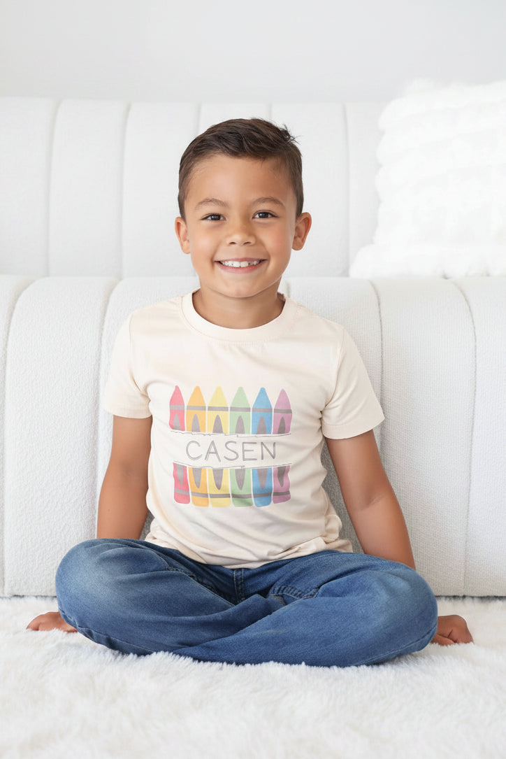 Personalized Crayons Kids Graphic Tee | Natural