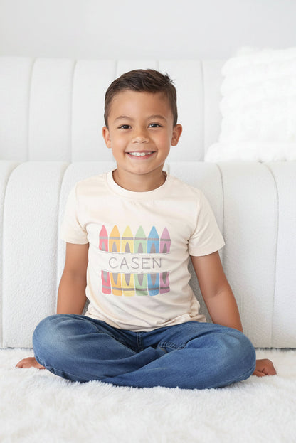 Personalized Crayons Kids Graphic Tee | Natural