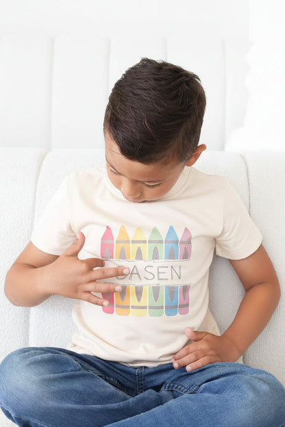 Personalized Crayons Kids Graphic Tee | Natural