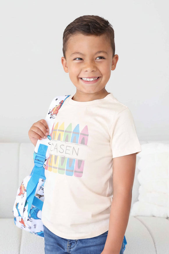 Personalized Crayons Kids Graphic Tee | Natural