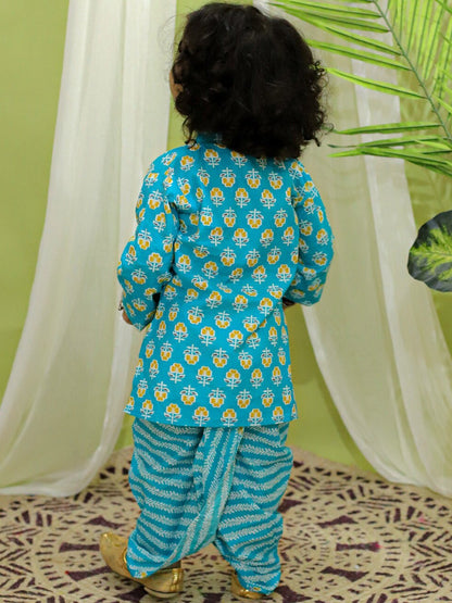 Boys Floral Printed Regular Pure Cotton Kurta With Dhoti Pants