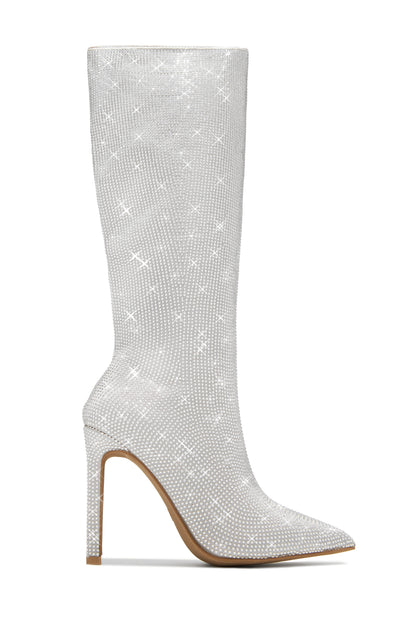 After Party Embellished High Heel Boots - Silver