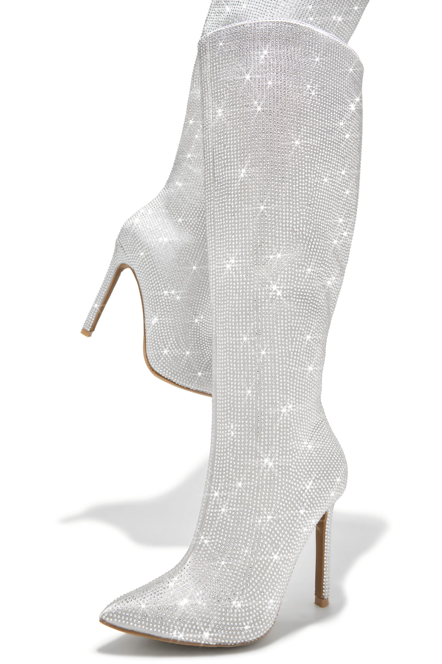 After Party Embellished High Heel Boots - Silver