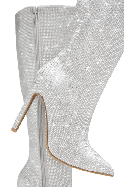 After Party Embellished High Heel Boots - Silver