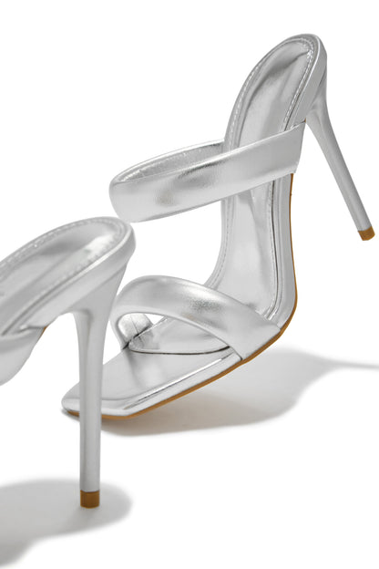 Stassie Single Sole High Heel Mules - Silver