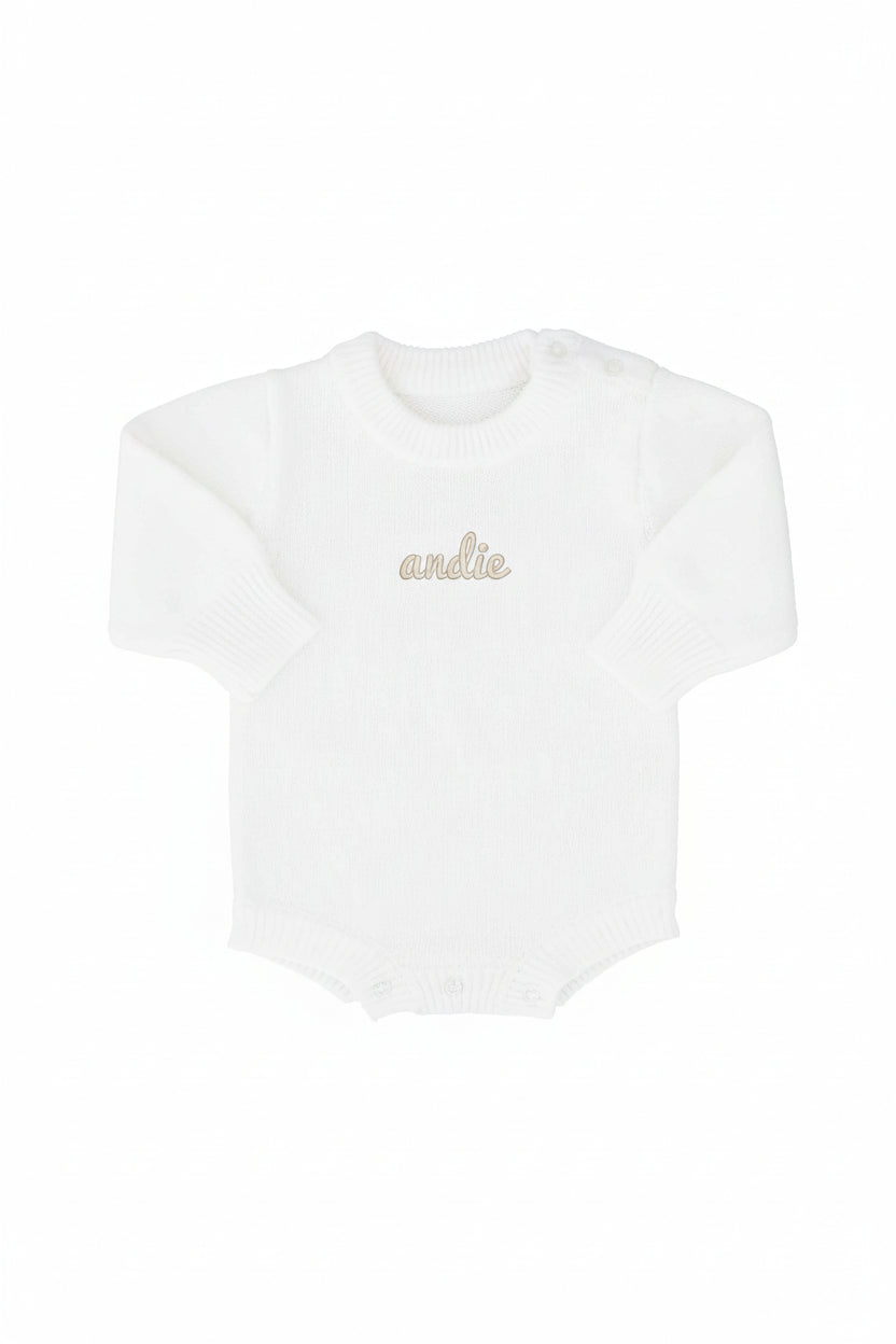 Embroidered Knit Sweater Bubble Romper | Snow