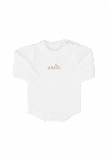 Embroidered Knit Sweater Bubble Romper | Snow